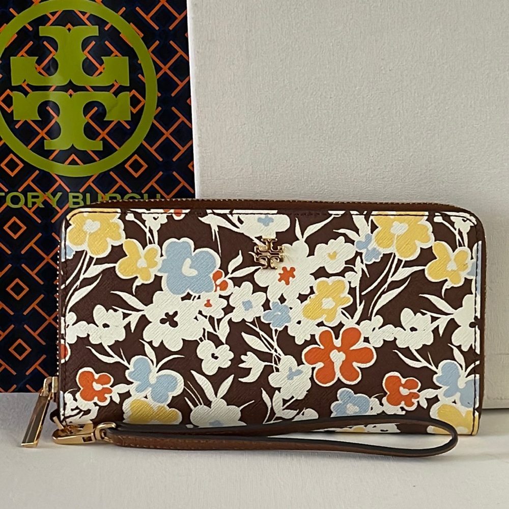TORY BURCH Emerson Floral  Wristlet Zip Continental Wallet